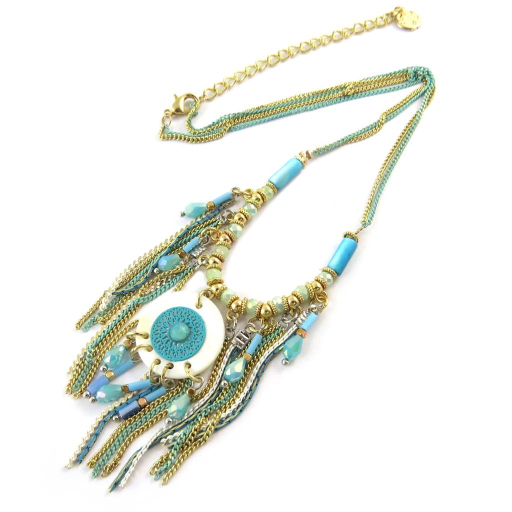 Les Trésors De Lily [Q0946] - Designer Necklace 'Acapulco' Green Blue Gold - 60 Mm