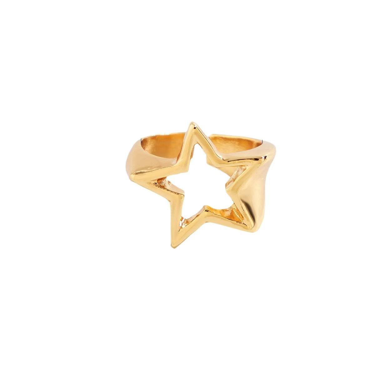1 Set Süße und Coole Hohl-Pentagramm-Ringe im Ins-Stil, Einfache Geometrische Sternförmige Ringe für Damen beige