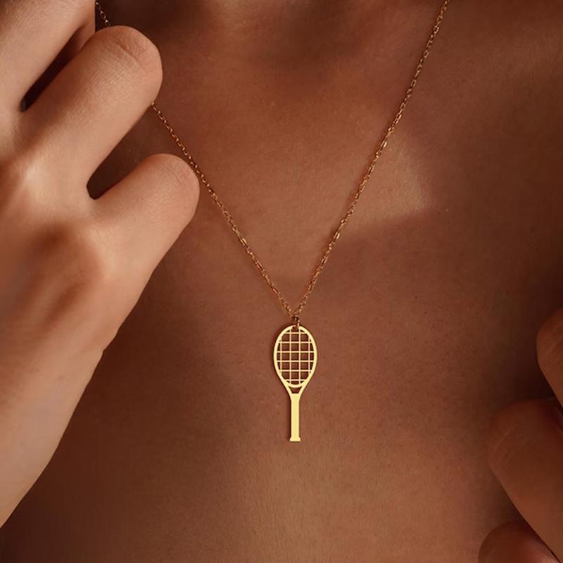 Sportliche Vergoldete Hohl-Tennisracket-Anhänger Halskette Für Damen Modeschmuck Accessoires Geschenke