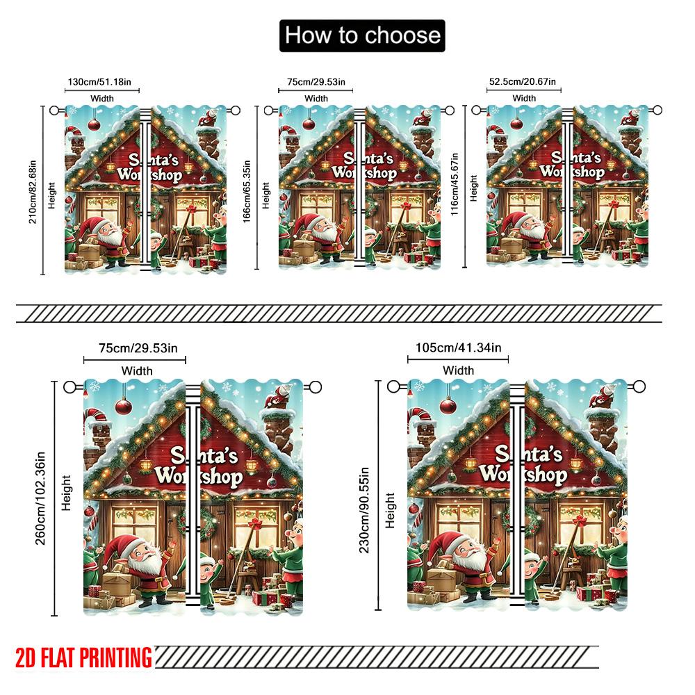 2pcs 2D flat printing Merry Christmas Popular Window Drapes Santa's Cabin Versatile Polyester Without Electricity Spring Party &