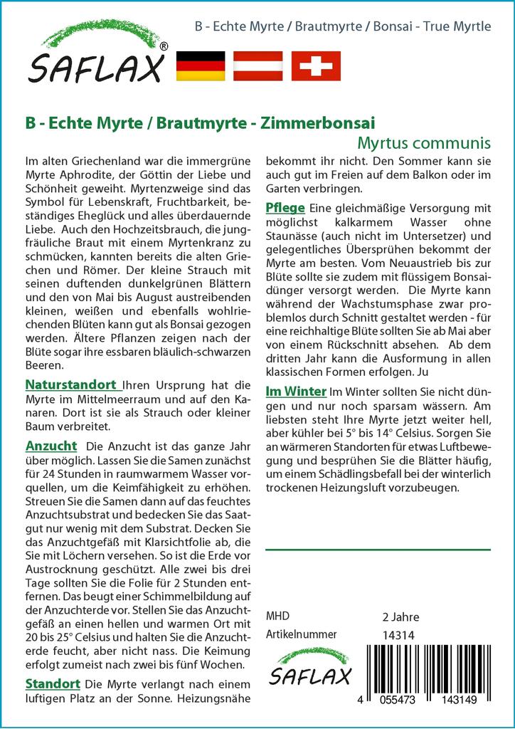 SAFLAX Garden In the Bag - Bonsai - True Myrtle - 30 Seeds - With Substrate In a Fitting Stand Up Bag - Myrtus Communis