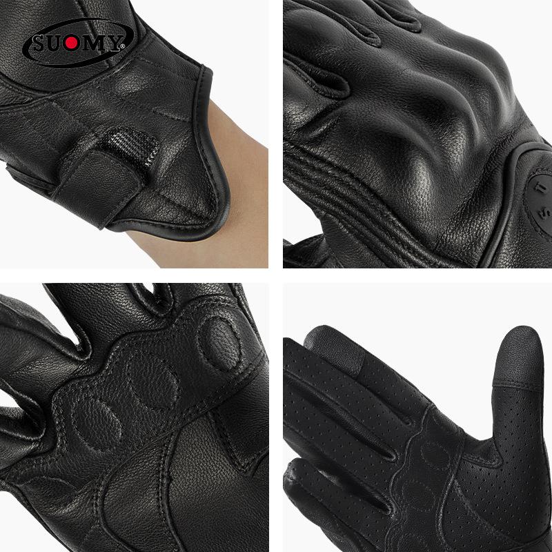 Summer Motorcycle Riding Leather Anti-Drop Breathable Gloves Touch Screen Sheepskin Vintage Biker Gear