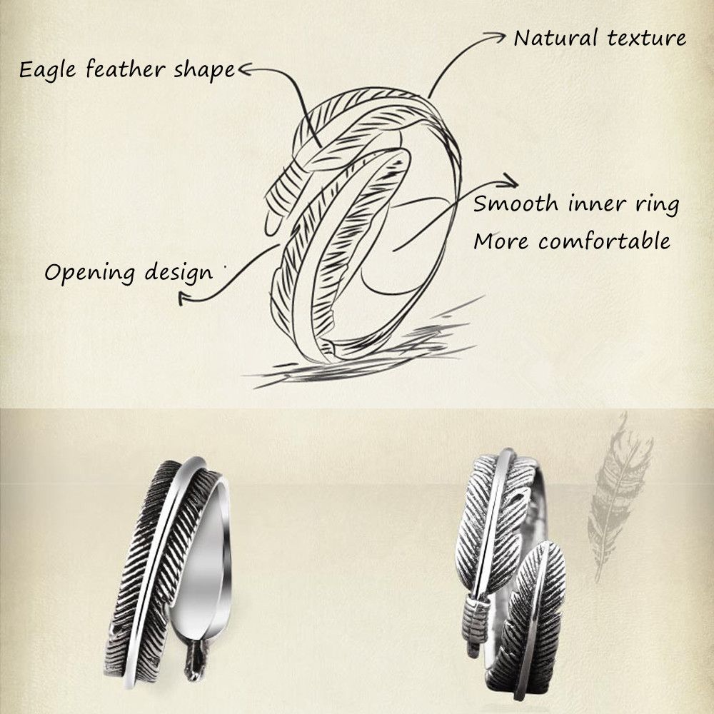 Jewelry Chic Trendy Open Rings Feather Ring Finger Thumb Band Adjustable