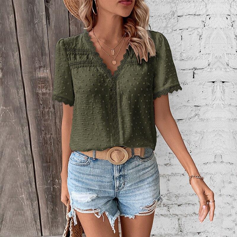 Fashion Vintage Puff Sleeve V-neck Shirt Women 2026 Summer White Blouse Woman Casual Short Sleeve Ladies Tops Blusas Mujer 27122