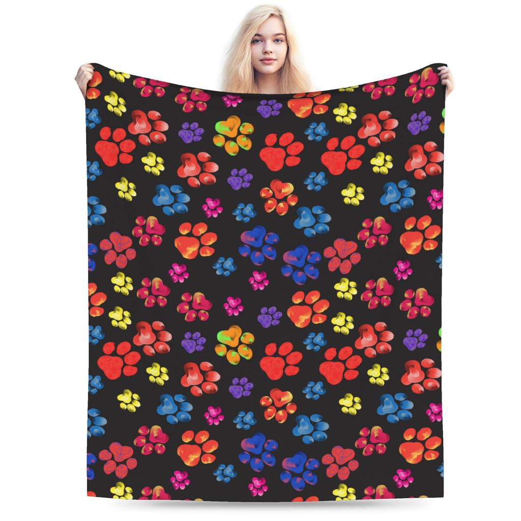 Rainbow Animal Paw Blankets Fleece Spring/Autumn Dog Footprint Multifunction Super Soft Throw Blankets for Sofa Car Rug Piece