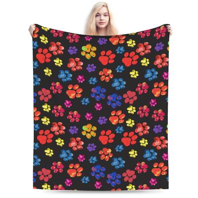 Rainbow Animal Paw Blankets Fleece Spring/Autumn Dog Footprint  Multifunction Super Soft Throw Blankets for Sofa Car Rug Piece