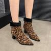 Korean Style Women’s High Heel Suede Boots - Autumn/Winter 2025: Versatile Chunky Heel, Pointed Toe, Leopard Print