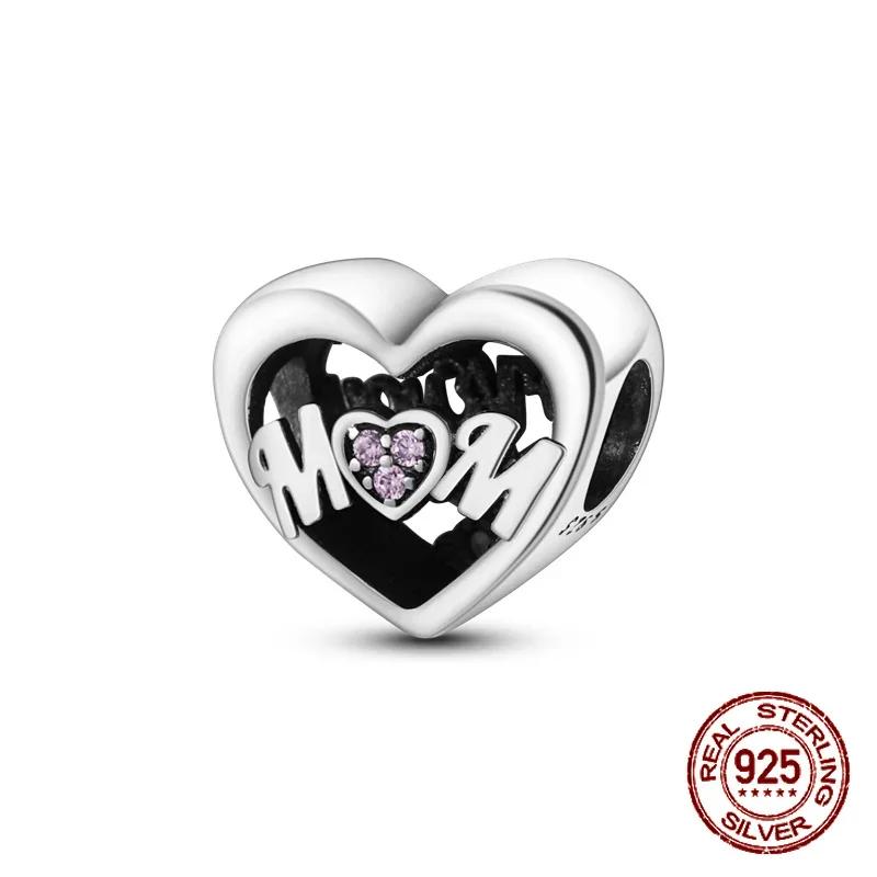 Copper Heart Shaped Daughter Mom Charm Beads Fit 4Mm Hole Diameter Bracelets Fine Diy Mother'S Day Jewelry Gift