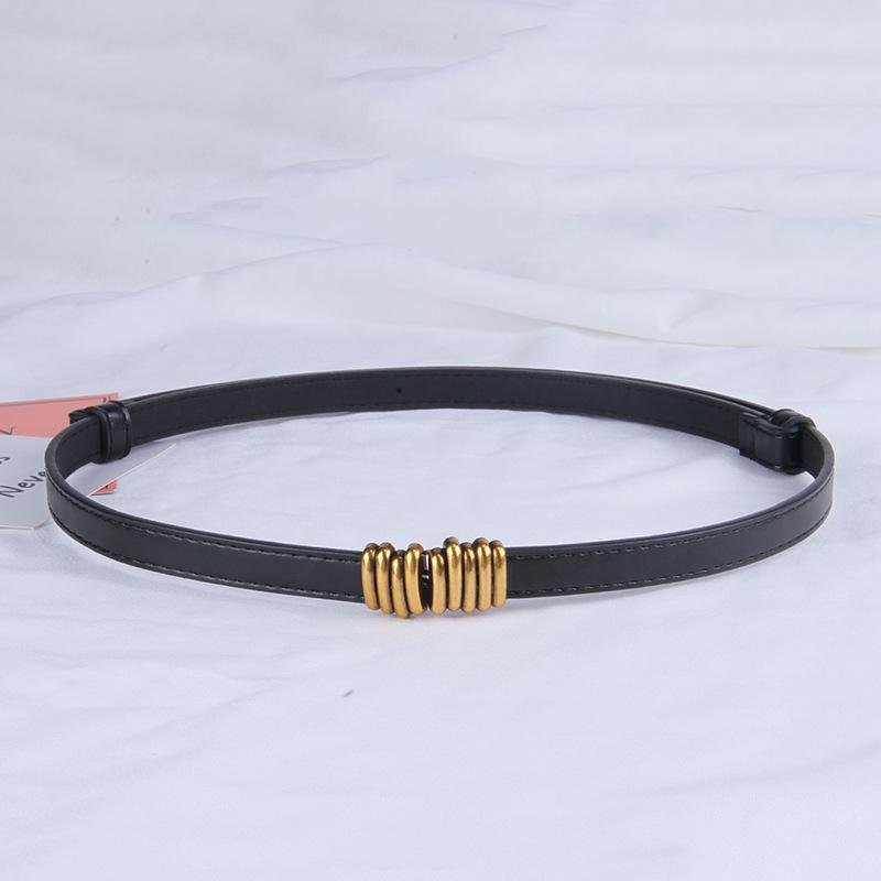 PU Leather Thin Retro Belts Gold Buckle Adjustable Women Belts Fashion Wild Skinny Waistbands Dress Jeans Pants Decorative Strap