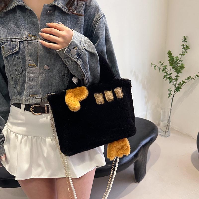 

Women s 2025 Goose Chain Plush Tote & Shoulder Bag Handheld чорний