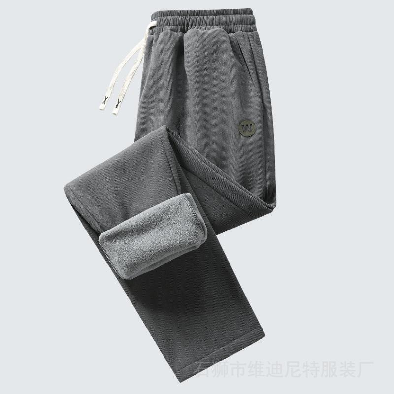 Men's Warm Corduroy Casual Pants With Fleece Lined Cargo Pants Drawstring Elastic Waist Sweatpants with Pockets Winter Straight Leg Trousers for Male