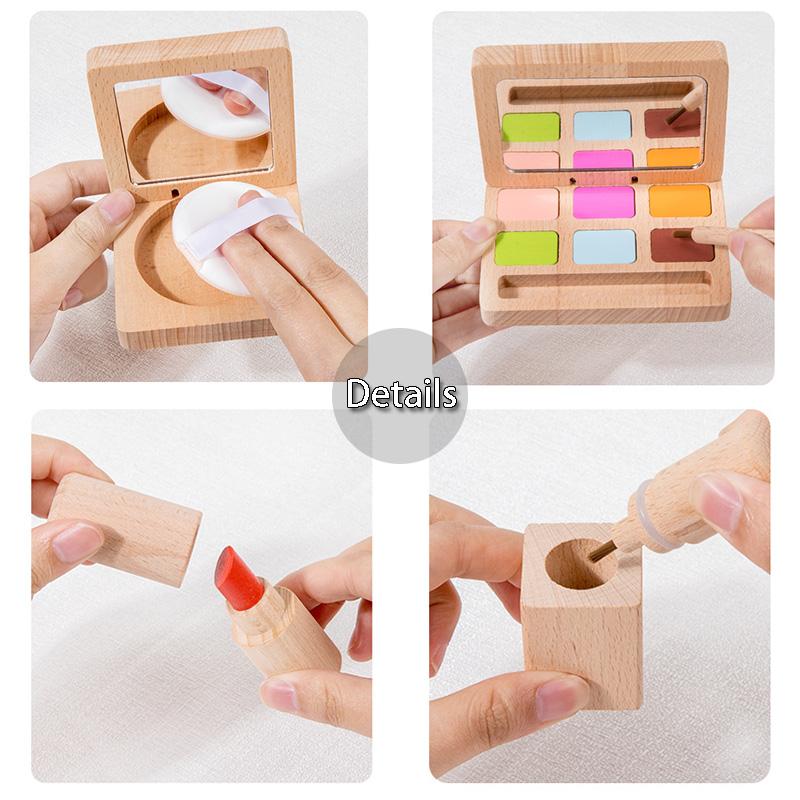 Wooden Pretend Play Makeup Toys For Girls Simulation Cosmetics Kit Toddler Lipstick Eye Shadow Sets Beauty Dress Up Gift For Kid