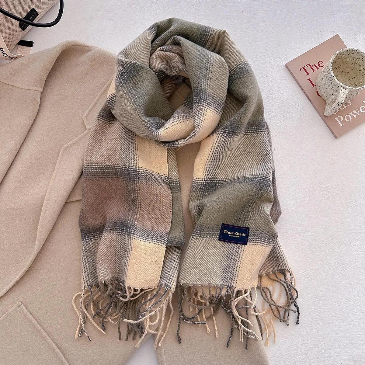 

50*210CM Thickened Warm Scarf For Women Long Tassel Color Pashmina Shawl Faux Cashmere Warps Autumn Winter Blanket For Wen