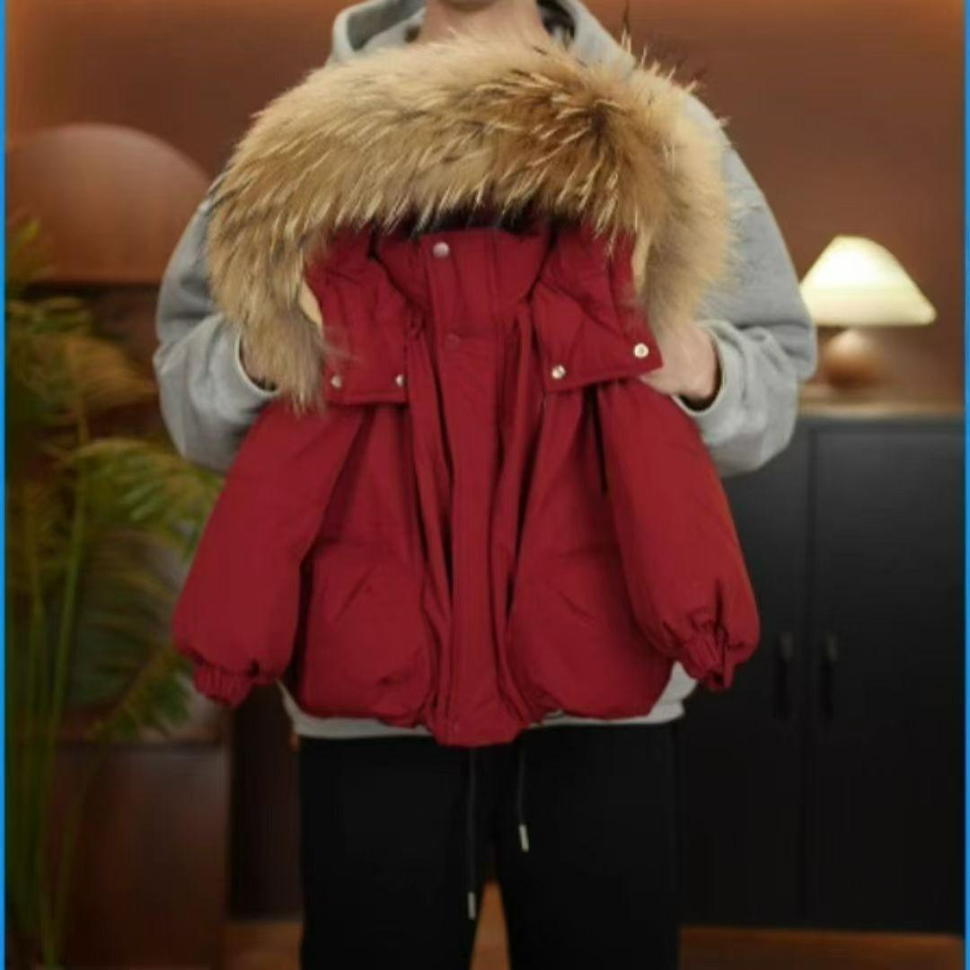 

Одежда Parker для мальчиков и девочек, съемная хлопковая подкладка, взрывная утолщенная хлопковая куртка, большой меховой воротник 100 красный