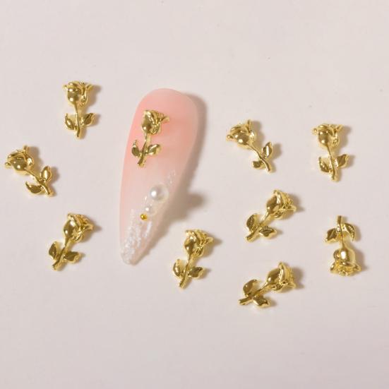 Yousheng 10Pcs Nail Decorations Creative Shape Vibrant Color Rust-proof Stunning Visual Effect Multipurpose Decorative Alloy 3D Rose Flower Nail Art