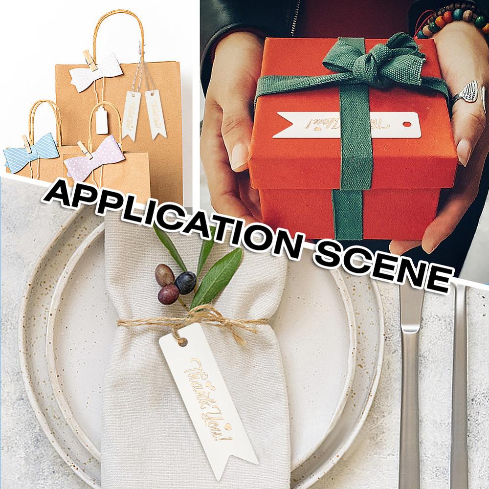 1set 100pcs Kraft Paper Thank You Gift Tags Rectangle with 10M Metallic String Threads and 10M Jute Cord White Gift Tag: 7x2x0.03cm