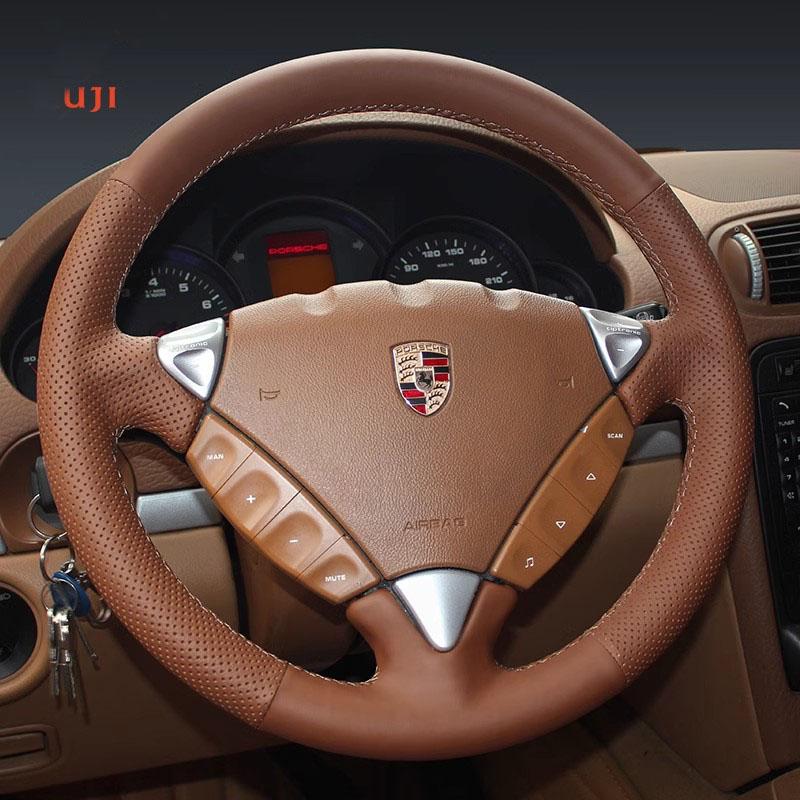 Braid Non-slip Hole-punch Car Steering Wheel Cover for Porsche Cayenne S 2003-2010 Cayenne Base 2008 2009 Porsche Accessory