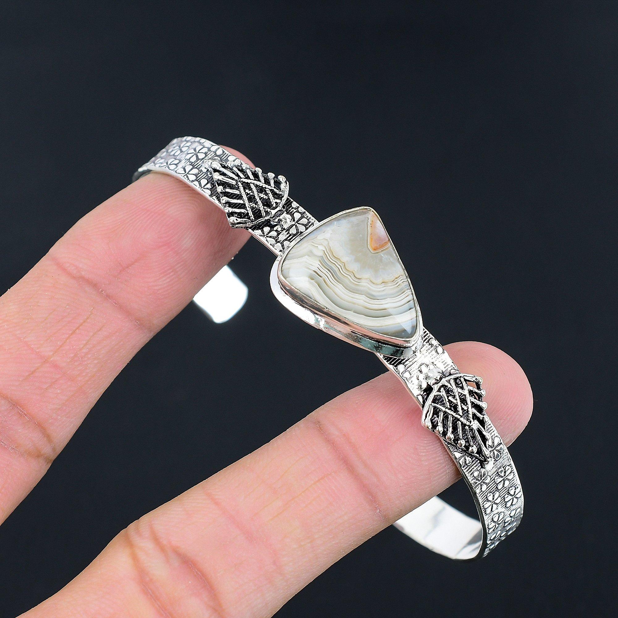 

Trillion Crazy Lace Agate Gemstone Sister New Bangle Jewelry 925 Sterling Silver Adjustable