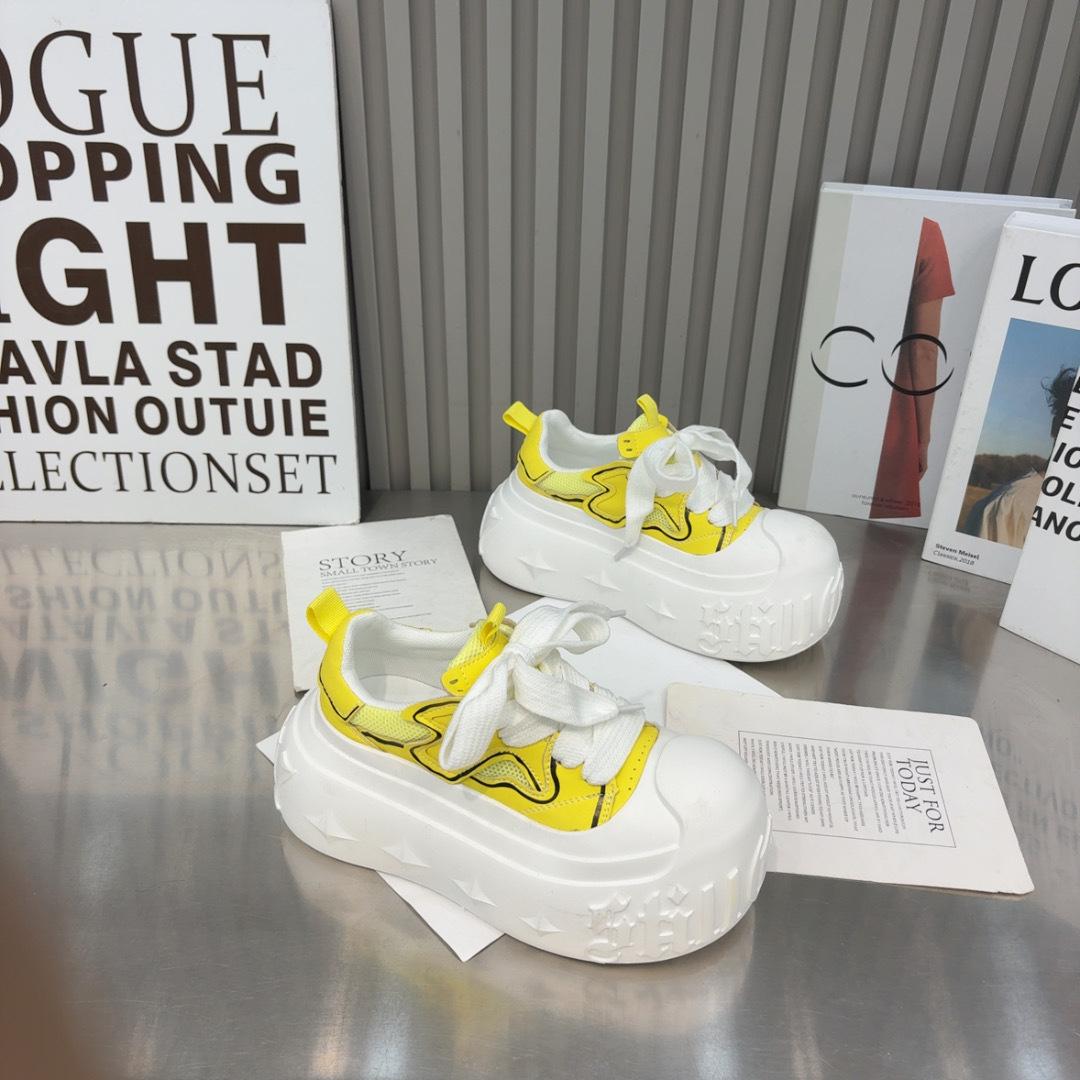 

Повседневные кукольные туфли на платформе, женские весенне-летние 2025 новые туфли на толстой подошве с дышащей сеткой и большой головой, белые туфли 40 жёлтый