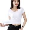 Camiseta para Mujer Casual de Manga Corta de Algodón con Empalme para Primavera
