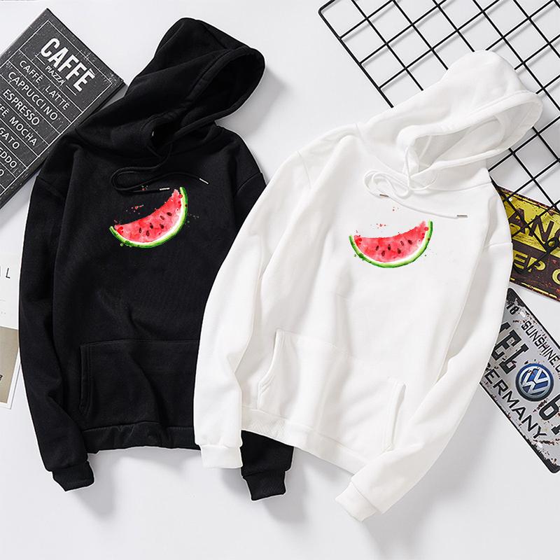 Autumn Winter Hooded Watermelon Graphic Print Sweatshirt Woman student Pullover Kawaii White Oversized Hoodies