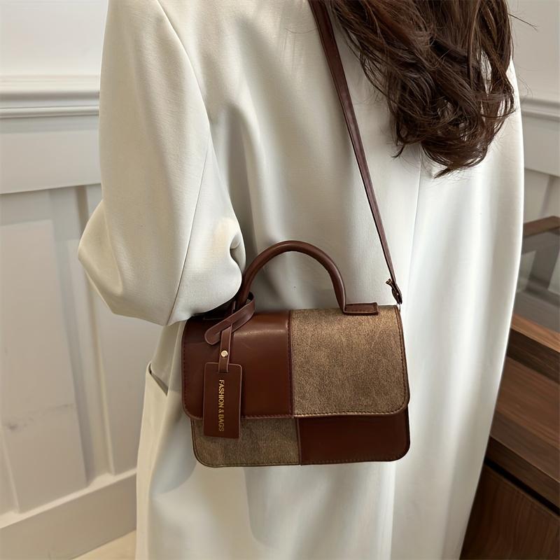 Elegant Women'S Crossbody Shoulder Bag Fashiable Splicing Texture Handbag, Chic Square Small Tote Bag, Woman Daily Phe Pouch
