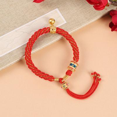 Handgewebtes tibetisches Sechs-Silben-Mantra Handseil handgeriebene Baumwolle ethnischer Stil Herren- und Damen-Glockenarmband rotes Seil mit Schmuck