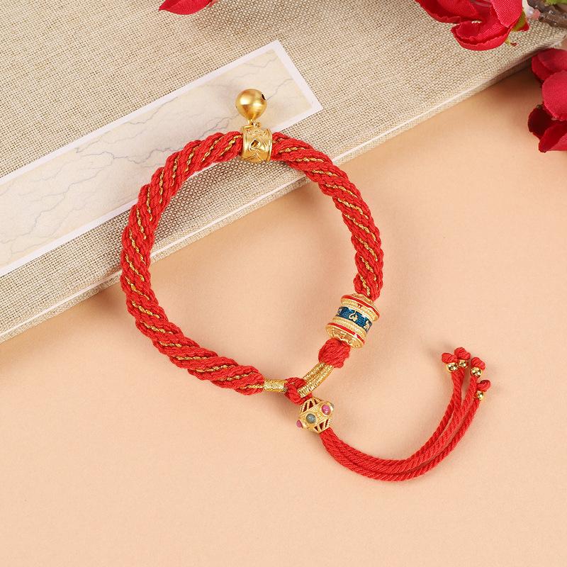 Hand-woven Tibetan Six-character Mantra Hand Rope Hand-rubbed Cotton Thread Ethnic Style Men's and Women's Bell Bracelet Red Rope with Jewelry