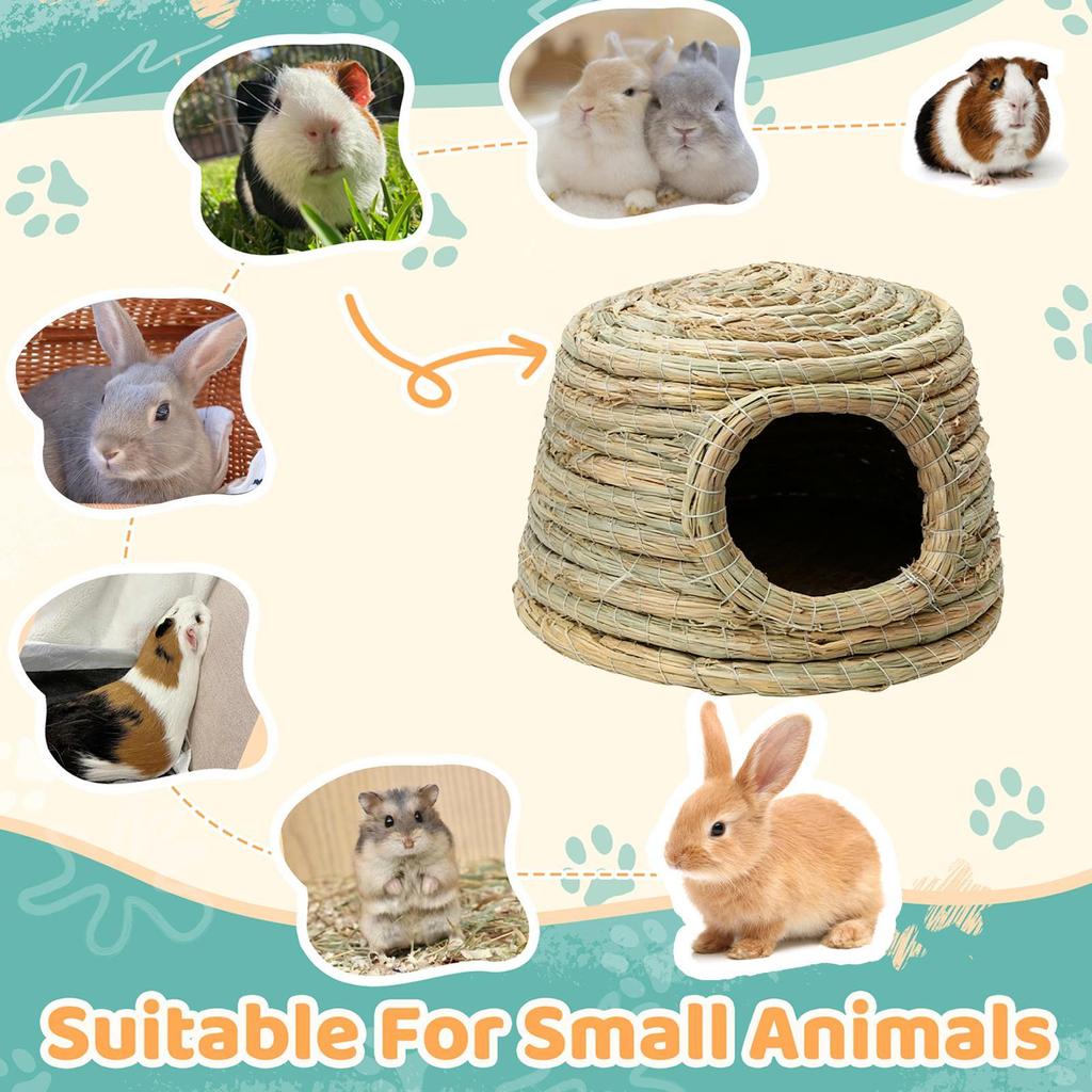 Grass House Hand-Woven Breathable Nest Shelter Chewing Bunny Hutch for Pet Hamster Chicken Home Cats Outdoor Small Animal