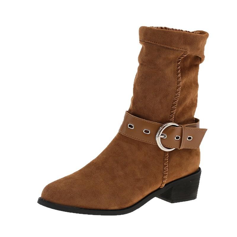 2025 new model of the same retro style women's western cowboy boots pointed long tube knight thin pile boots wasteland trend