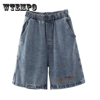 Women Loose High Waist Denim Shorts Spring and Summer Wide Leg A-line Thin Casual Shorts