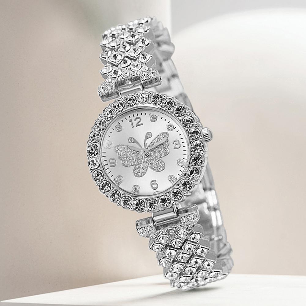 5PC Luxury Women Watch Set Fashion and Trendy With Rhinestone Butterfly Element Dial Quartz Watch Bracelet Set Perfect Gift