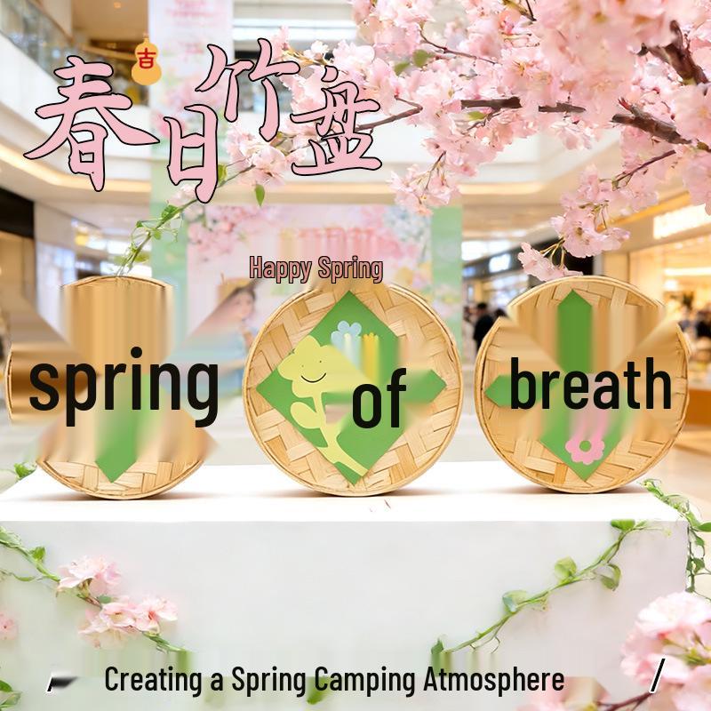 Spring Bamboo Plate Hanging Ornament Set for Teahouse and Homestay Decor & Photography Backgrounds
