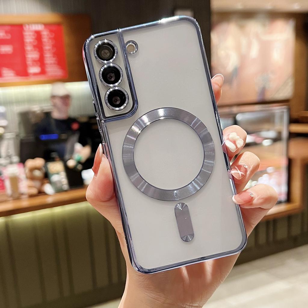 Luxury Plating For Magsafe Magnetic Case For Samsung S25 S24 S23 S22 Ultra Plus S21 S20 FE Note 20 A35 A55 A05 A15 Clear Cover