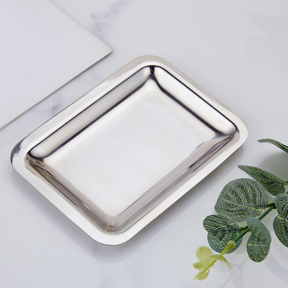 Rectangular Shape Stainless Steel Snack Plate Thickened Stainless Steel Dessert Plate  Home Kitchen