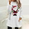 Cross-border Women's Christmas Grandpa Print Plush Hoodie with Pockets