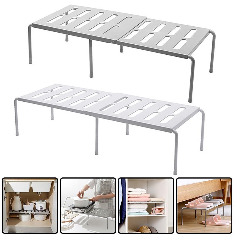 1PC Kitchen Shelf Cabinets Multifunctional Space Saving Stackable Sliding Rack Retractable Plastic Tableware 2 Colors