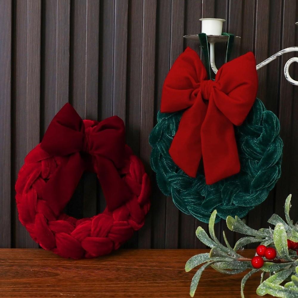 Handmade Bowknot Wreath Hanging Ornament Plush Christmas Wreath Door Decor Wall Decor