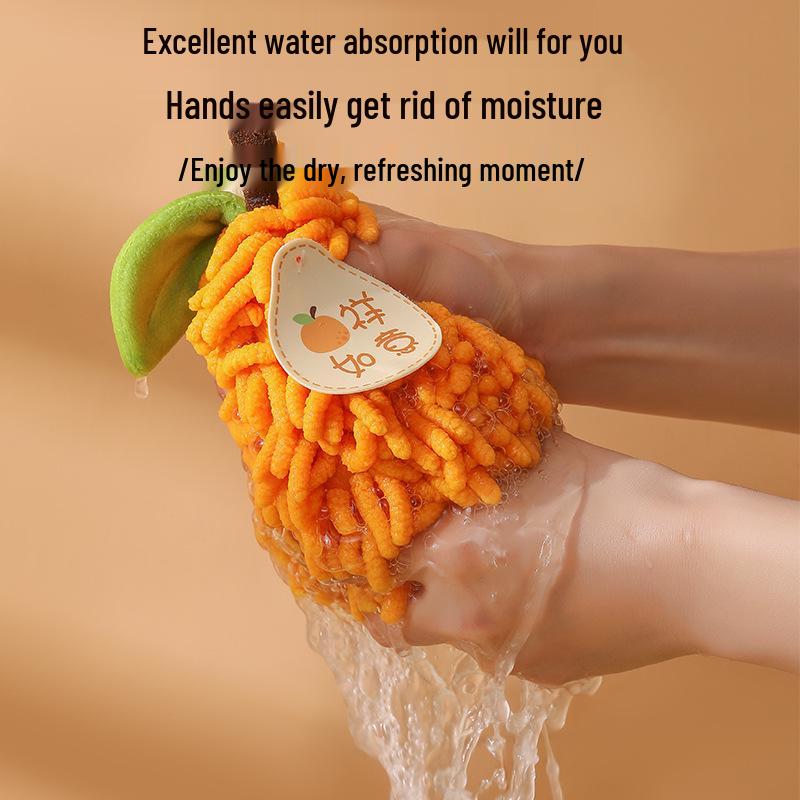 Creative Chenille Fruit Hanging Hand Towel – Absorbent, Quick-Drying, Cute Kitchen Towel Ball.