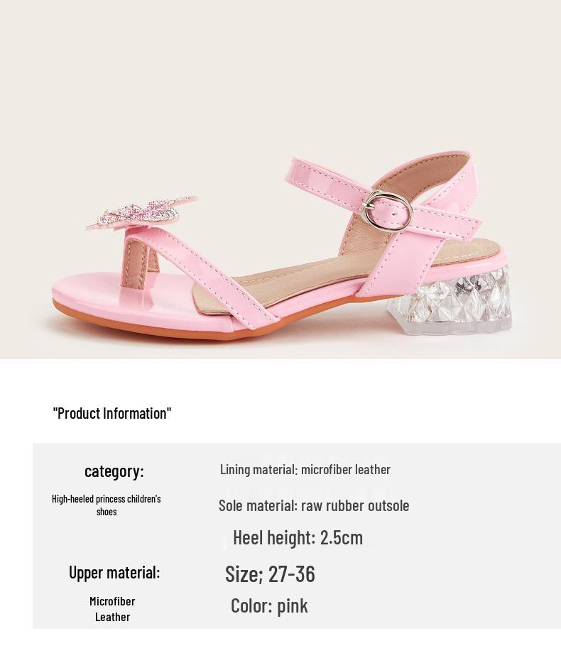 2025 Pink Bow Chunky Heel Open Toe Sandals for Girls