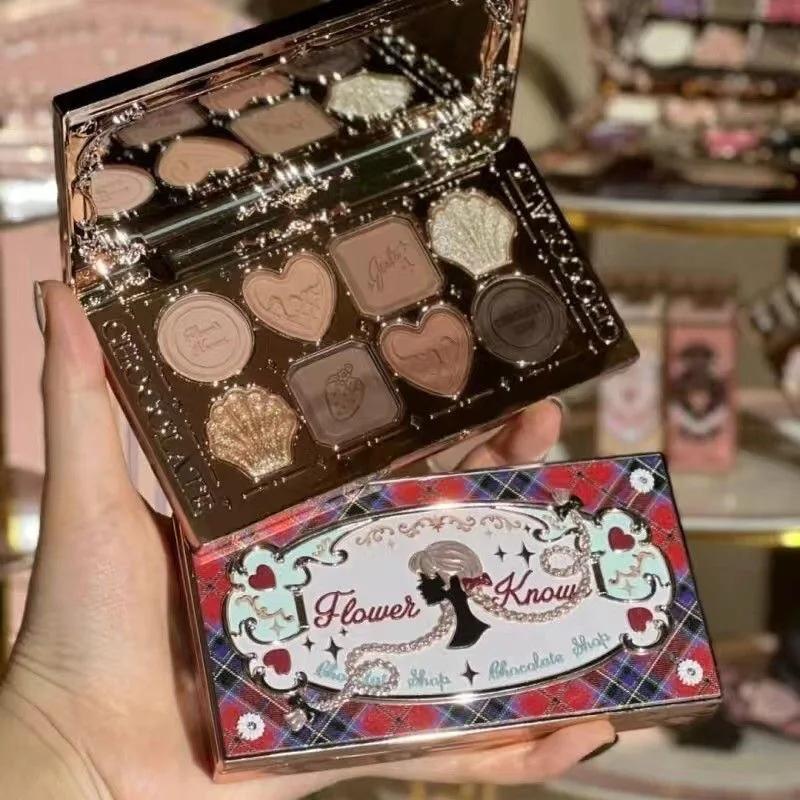 Flower Knows Chocolate Shop Highly Pigmented Eyeshadow Palette Shimmer Matte Glitter Long Lasting Vegan Eye Shadows Cruelty-free взлёта бронзовый