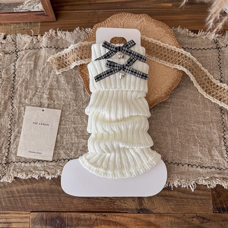 

Клітчасті гетри-рукавички з рюшами в стилі Лоліти для дівчат – В язані зимові гетри, що стрункі, корейський стиль One Size білий