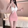 Chaomu Erotic Underwear Temperament Sexy Pure Desire Low Neck Hip Skirt Suspender Dress Lace Splicing Qqny