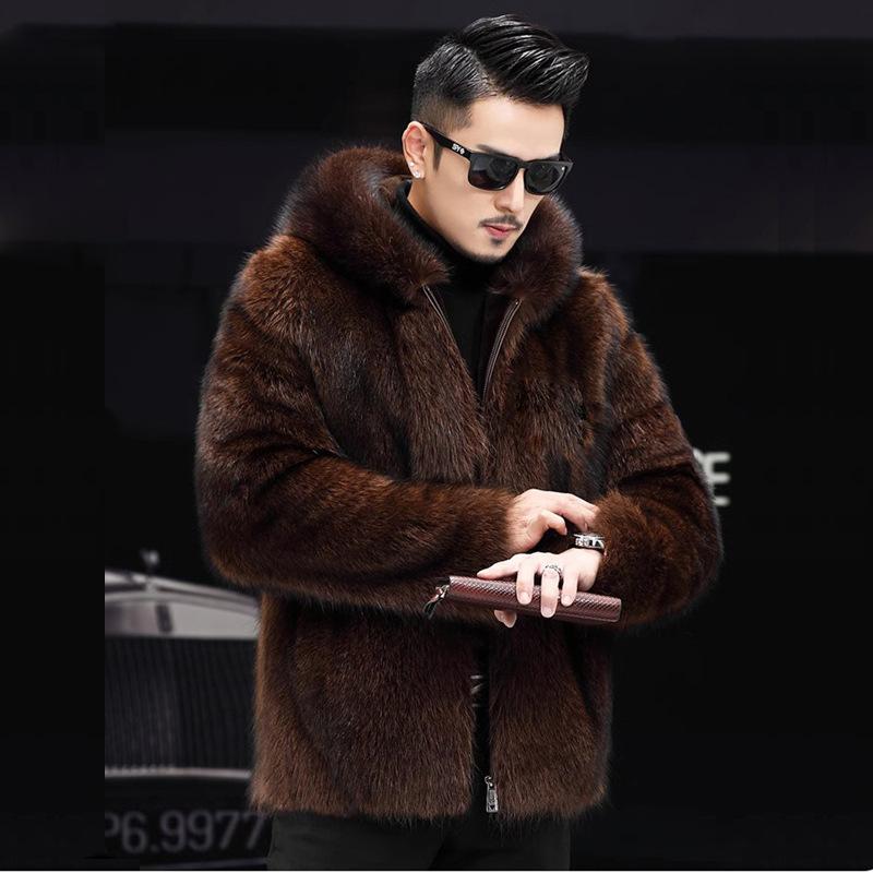 Men's Fur Coat Imitation Mink Coat Men's Short Hooded Casual Fashion Trend Winter Mink Fur Jacket