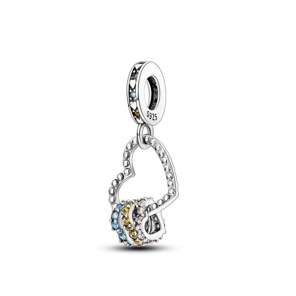 New925 Silver Family Heart-Shaped Bead Boy Girl Pendant Suitable For European Original Bracelet DIY Accessories ExquisiteJewelry