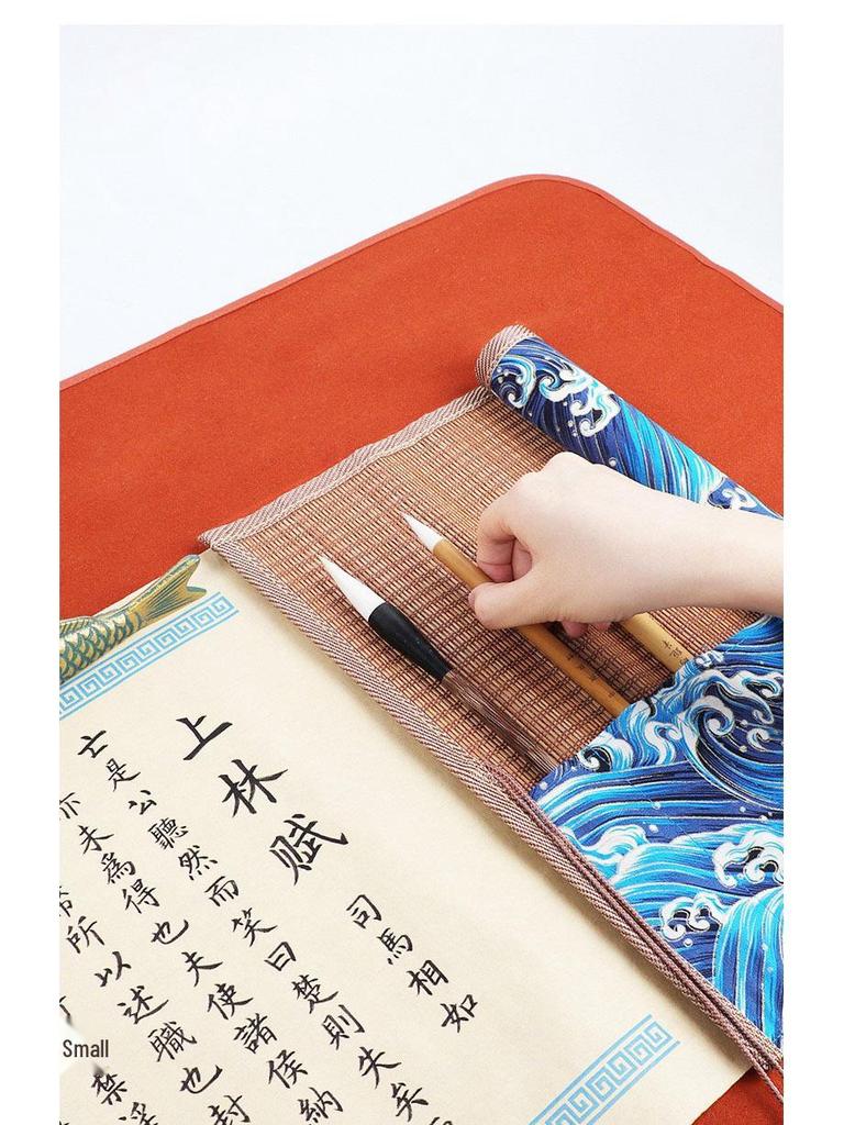Bamboo Roll-Up Calligraphy Brush Bag: Chinese Style Pen Storage for Four Treasures of the Study