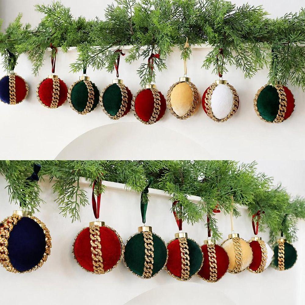 8cm Diameter Velvet Christmas Ball Rhinestone Accent Christmas Tree Ornaments Holiday Wreath
