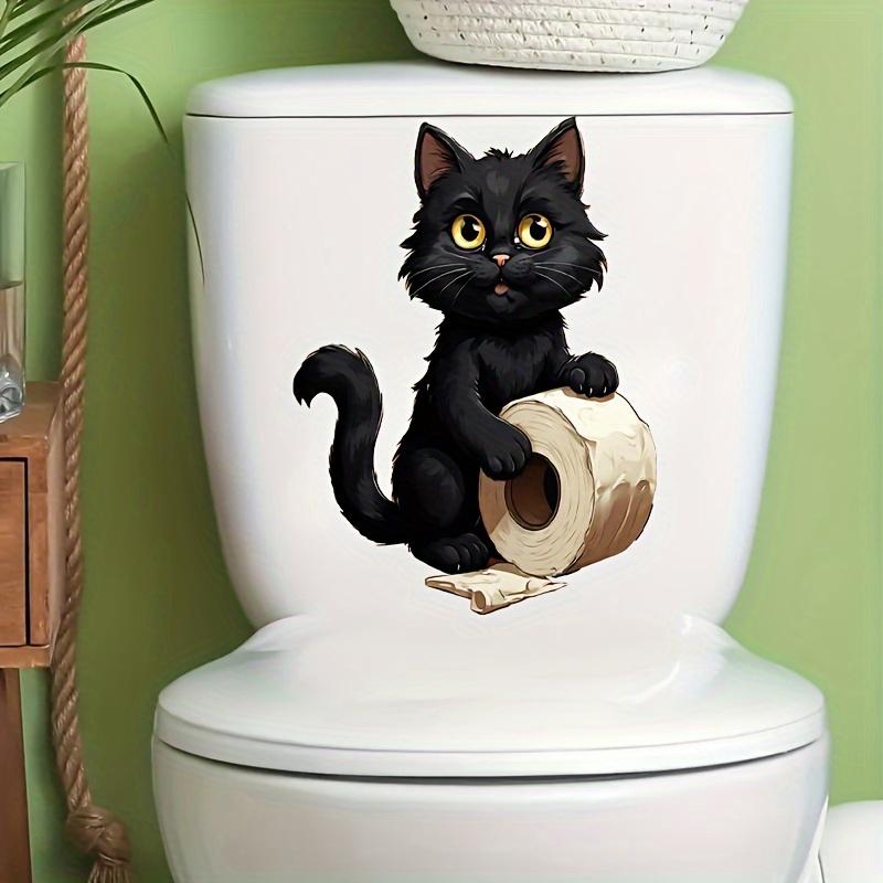 Cute Black Cat Toilet Paper Toilet Sticker Bathroom Toilet Cover Waterproof Sticker Wc For Home Decoration Transparent Decals S633