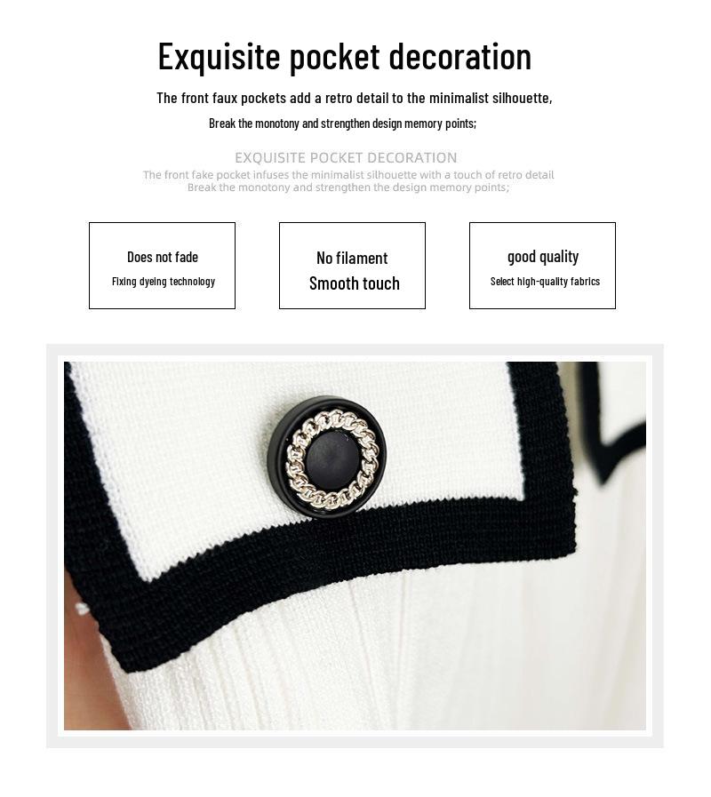 Autumn/Winter Women's Colorblock Knitted Waist-Hugging Long-Sleeve Dress with Turn-Down Collar.