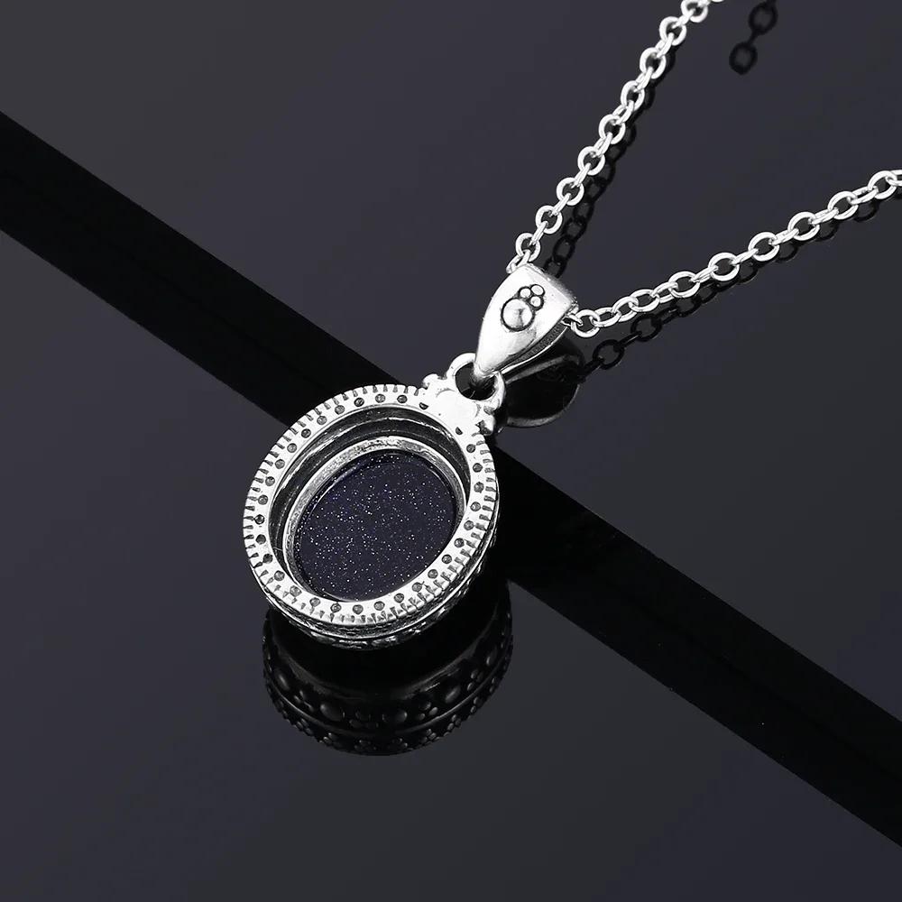 Classic Blue Sandstone Vintage Necklace S Silver Oval Pendant Necklace for Women Fine  Gifts Wholesale